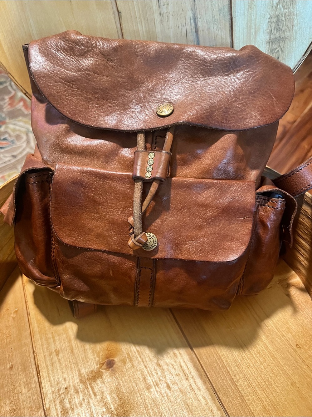 Campomaggi Brown Leather Backpack with Flap & Front Pocket - Picture 2 of 8